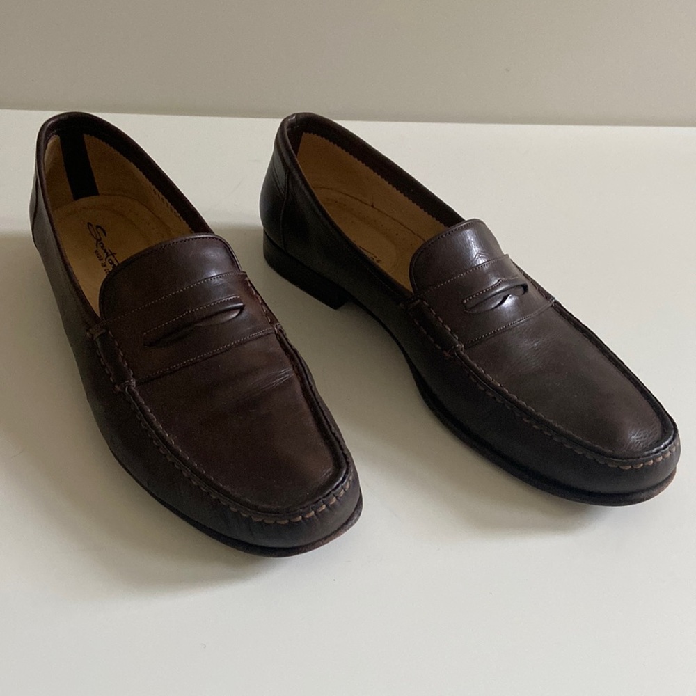 SANTONI 1802 10B Leather Penny Loafers Slip-ons
